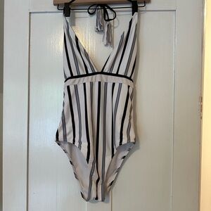 One Piece Stripped Halter Swimsuit